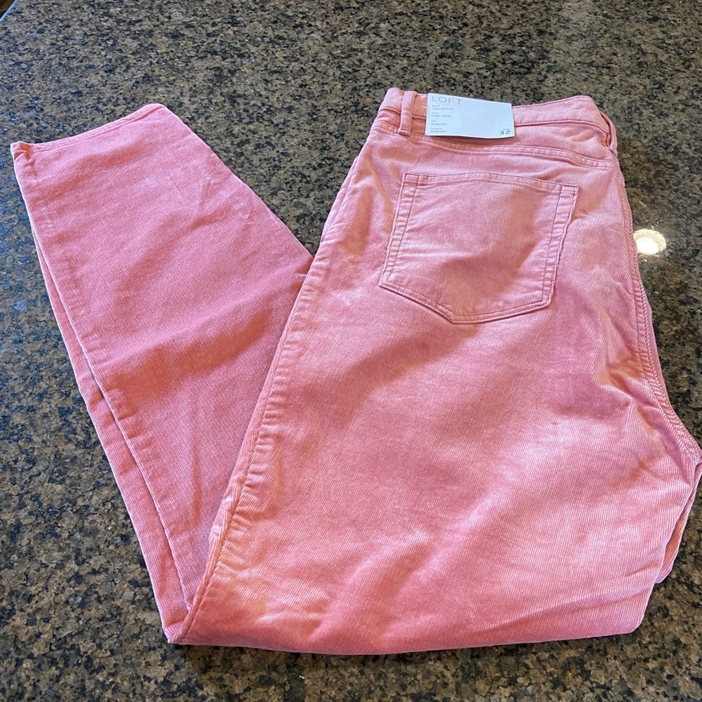Loft Dusty Pink Corduroy High Waist Skinny Jeans Size 14